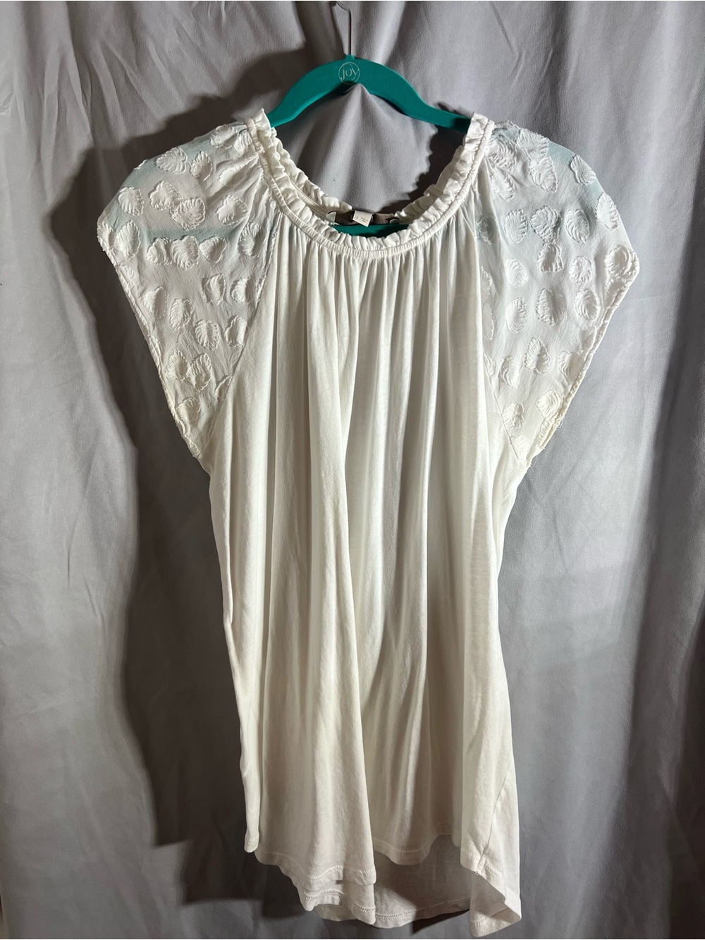 LOFT Cream Short Sleeve Embroidered Peasant Blouse